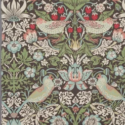 Arts & Crafts Tyger|Gardintyger Mönstrade<Nordisk Textil Strawberry bird grön-blå tyg