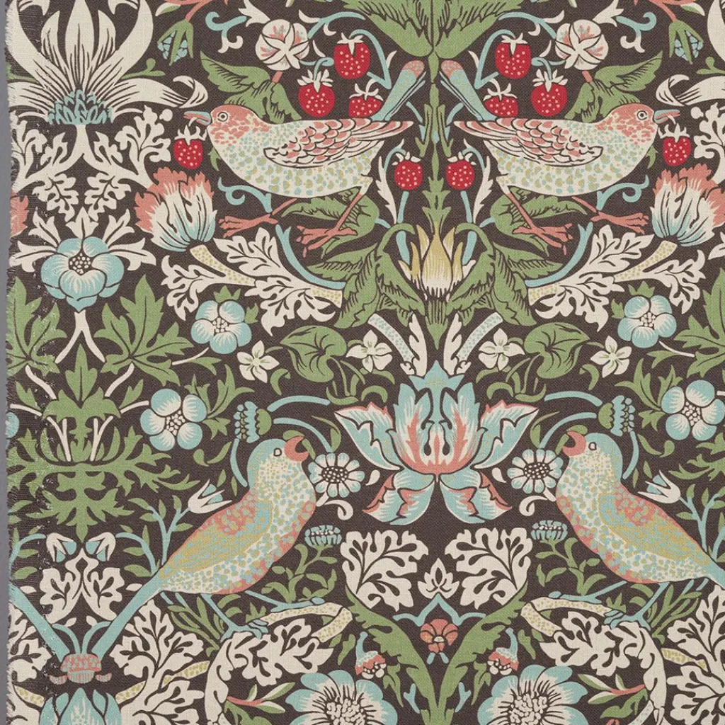 Arts & Crafts Tyger|Gardintyger Mönstrade<Nordisk Textil Strawberry bird grön-blå tyg