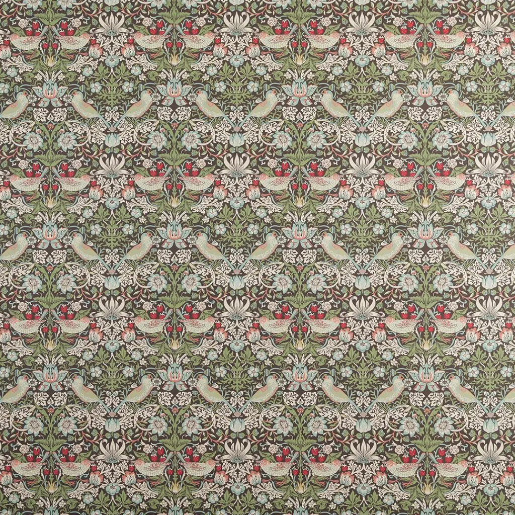 Arts & Crafts Tyger|Gardintyger Mönstrade<Nordisk Textil Strawberry bird grön-blå tyg