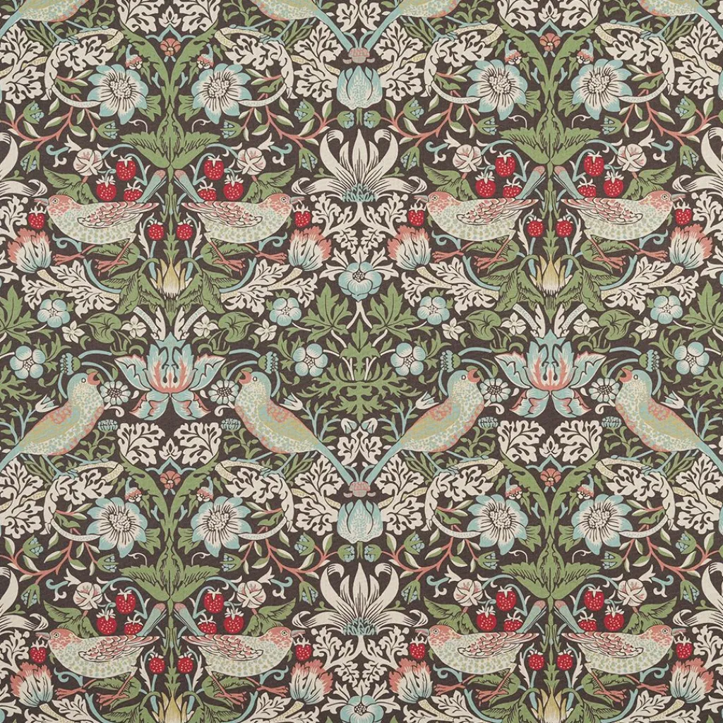 Arts & Crafts Tyger|Gardintyger Mönstrade<Nordisk Textil Strawberry bird grön-blå tyg