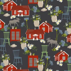 Gardintyger Mönstrade|Arvidssons Textil<Arvidssons textil Strövtåg mörkgrå tyg