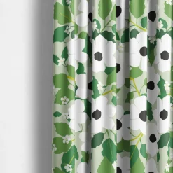 Gardiner Mönstrade<Arvidssons textil Svartöga grön – blommiga gardiner med vita blommor och gröna blad