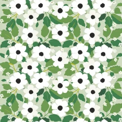 Gardintyger Mönstrade|Arvidssons Textil<Arvidssons textil Svartöga grön – blommigt tyg med vita blommor och gröna blad