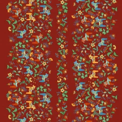 Textilvaxduk<Arvidssons textil Textilvaxduk Leksand bård röd med traditionellt dalahästmönster