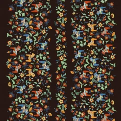 Textilvaxduk<Arvidssons textil Textilvaxduk Leksand bård svart med traditionellt dalahästmönster