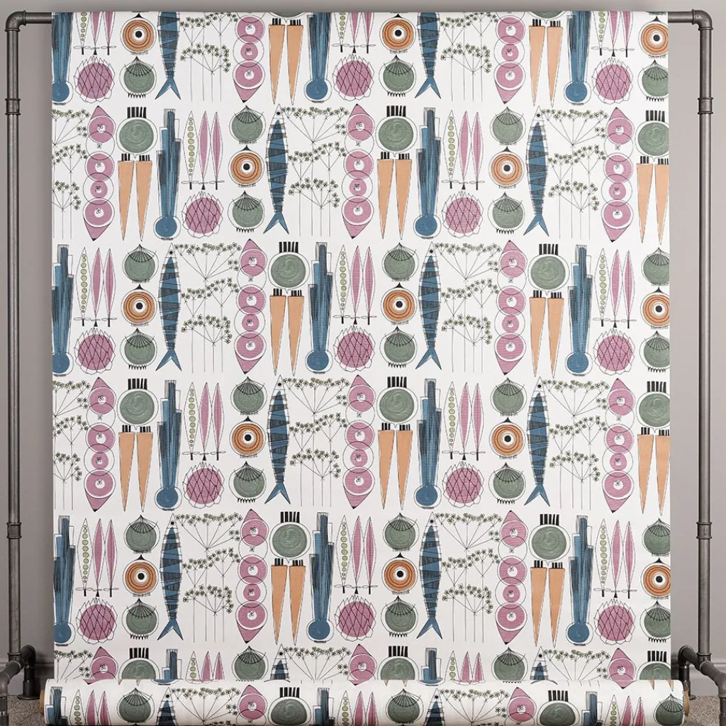 Textilvaxduk<Almedahls Textilvaxduk Picknick blå/rosa - lekfull retrodesign i mjuka färger