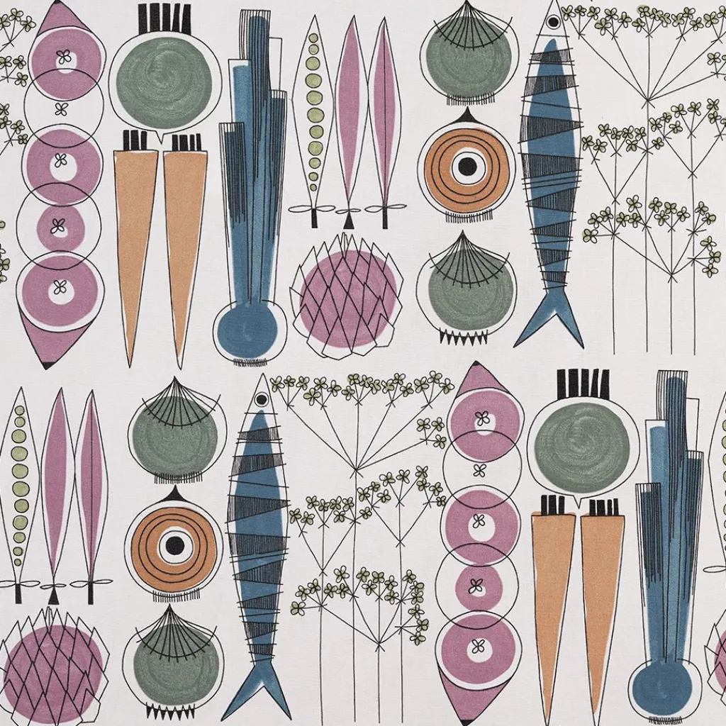 Textilvaxduk<Almedahls Textilvaxduk Picknick blå/rosa - lekfull retrodesign i mjuka färger