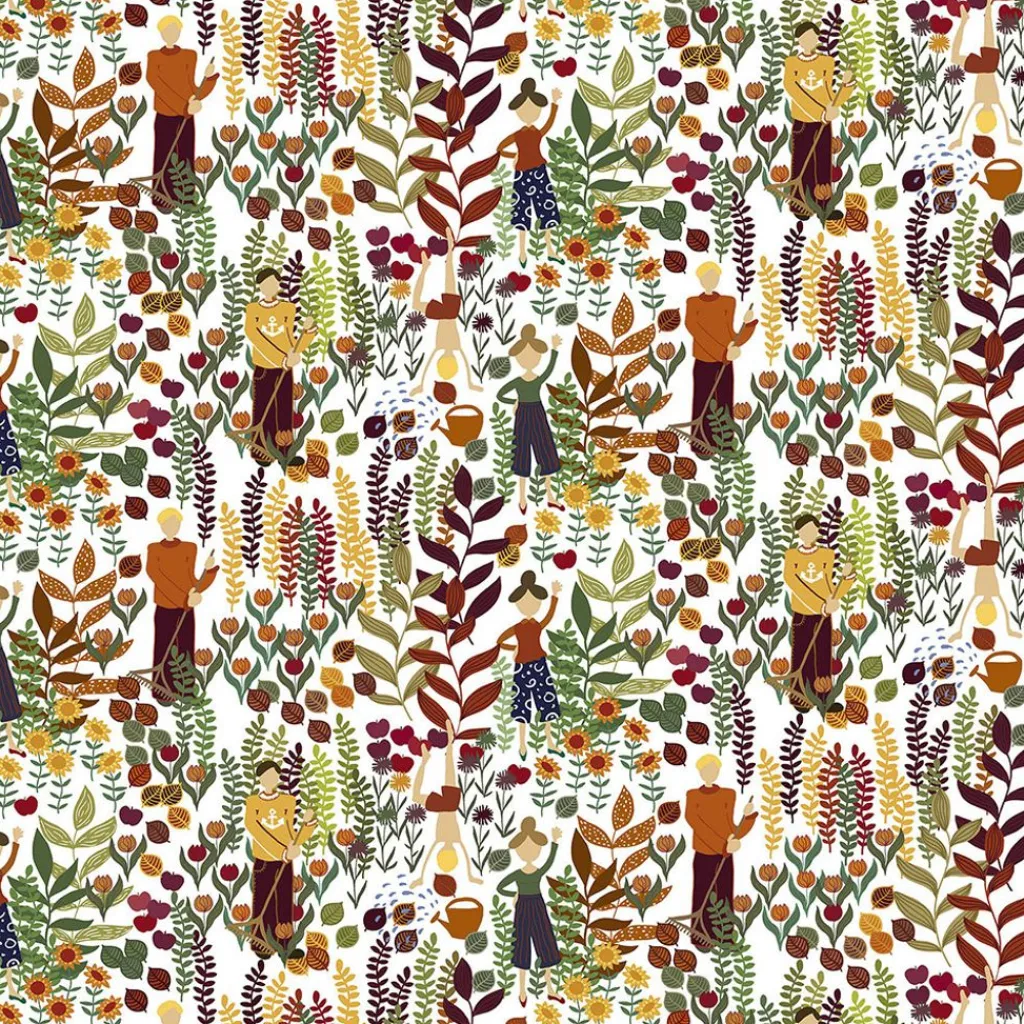 Gardintyger Mönstrade|Arvidssons Textil<Arvidssons textil Trädgård orange/vit tyg