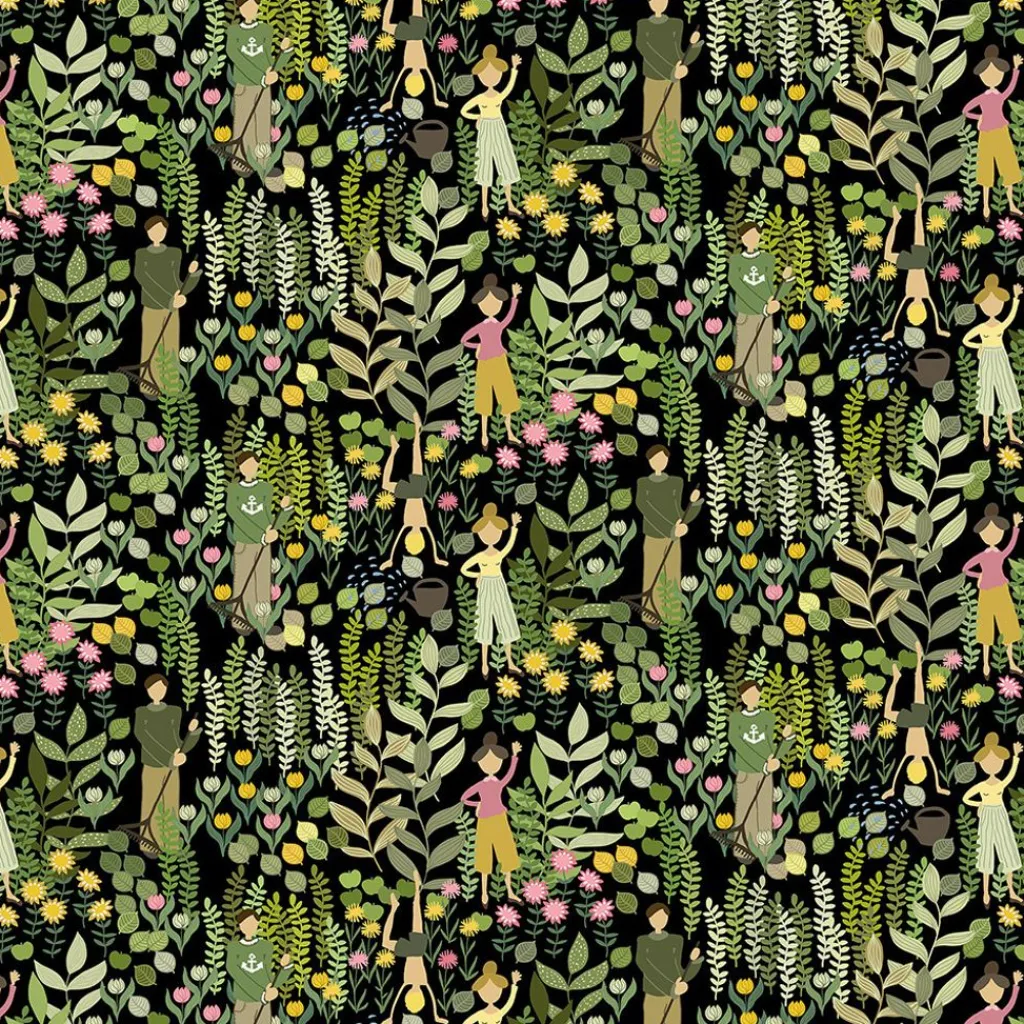 Gardintyger Mönstrade|Arvidssons Textil<Arvidssons textil Trädgård svart/grön tyg
