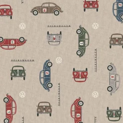 Gardintyger Mönstrade< Tyg med Folkabubblor - VW beetle racing