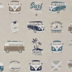 Gardintyger Mönstrade< Tyg med VW buss och palmer - California Paradise