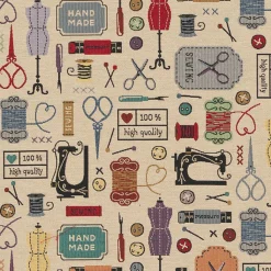 Mönstrade Möbeltyger< Vintage sewing atelier möbeltyg med vintage sybehör och symaskiner