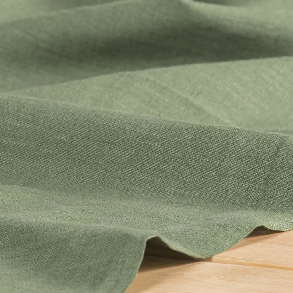 Gardintyger Enfärgade|Linnetyger< Washed lin/bomull allmogegrön tyg