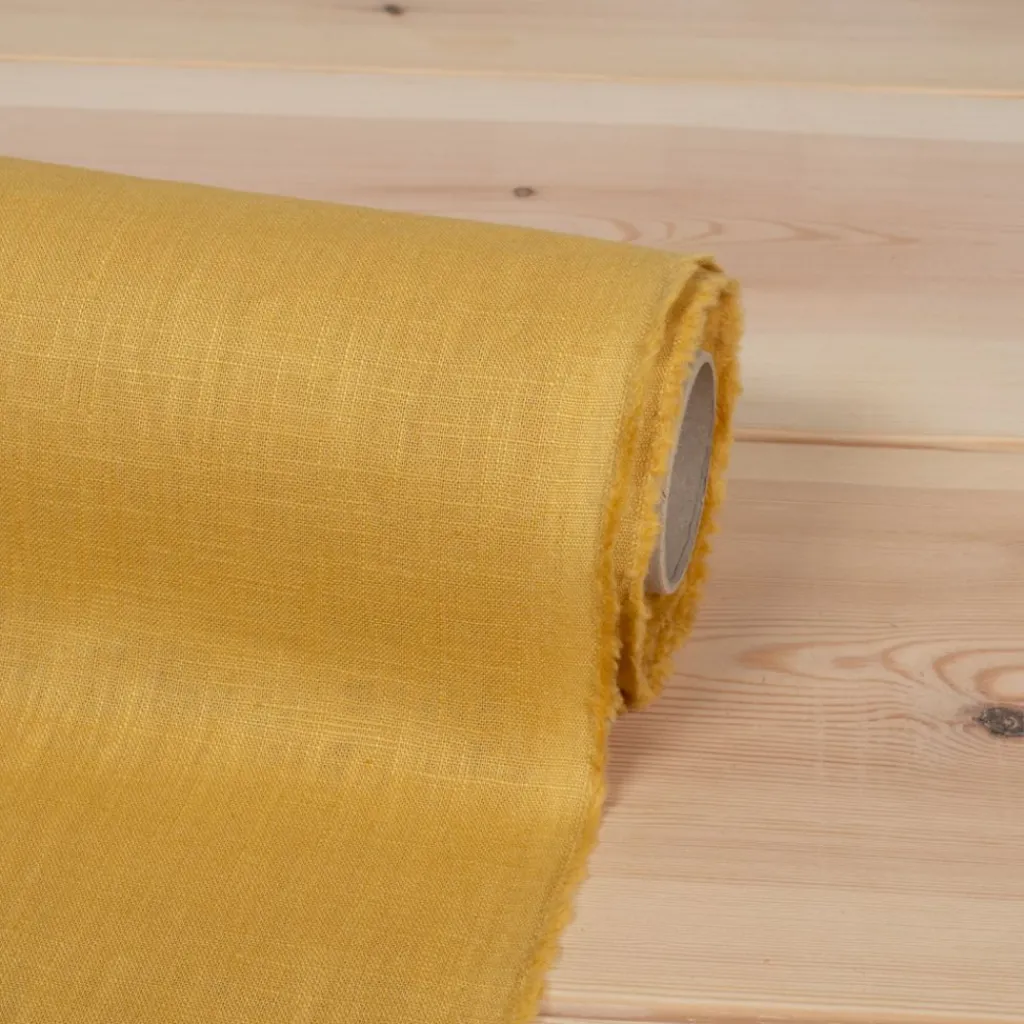 Gardintyger Enfärgade|Linnetyger< Washed lin/bomull gul tyg