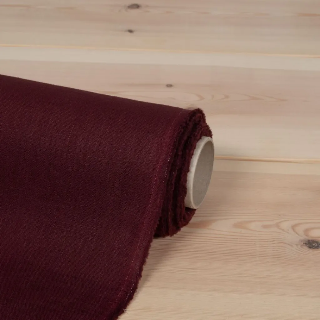 Gardintyger Enfärgade|Linnetyger<Nordisk Textil Washed lin/bomull vinröd tyg