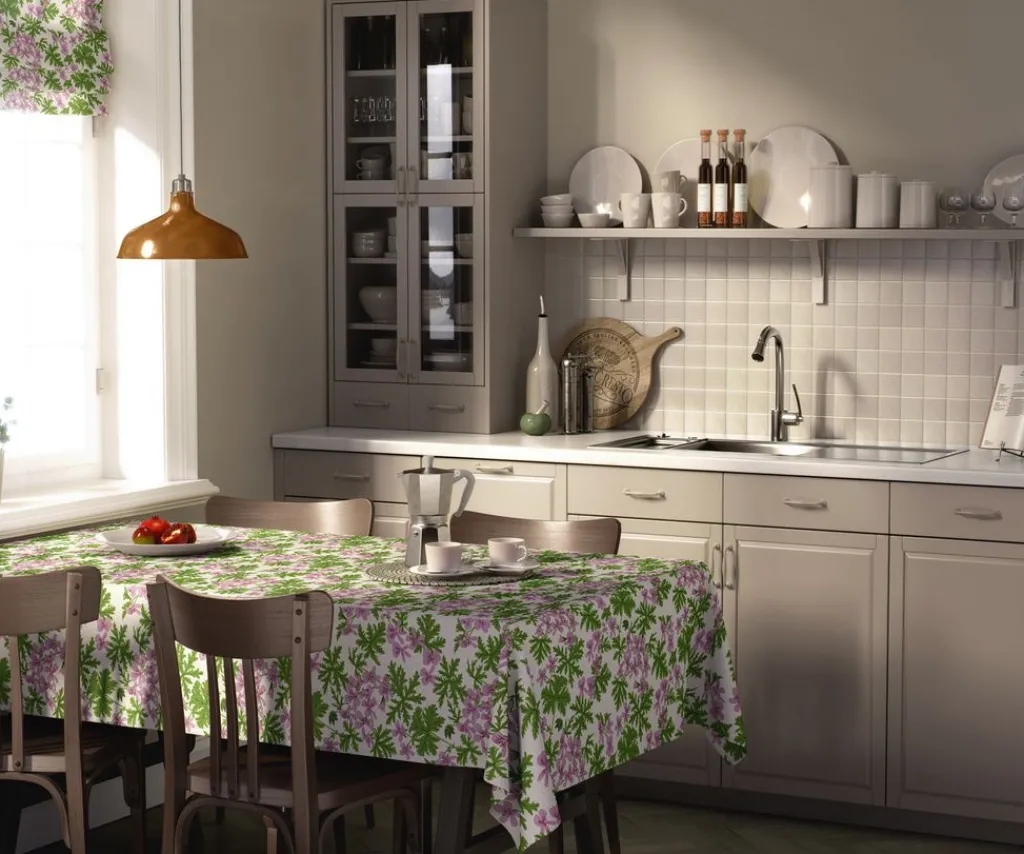 Bordsduk<Arvidssons textil Westerlunds Blomma lila-grön bordsduk