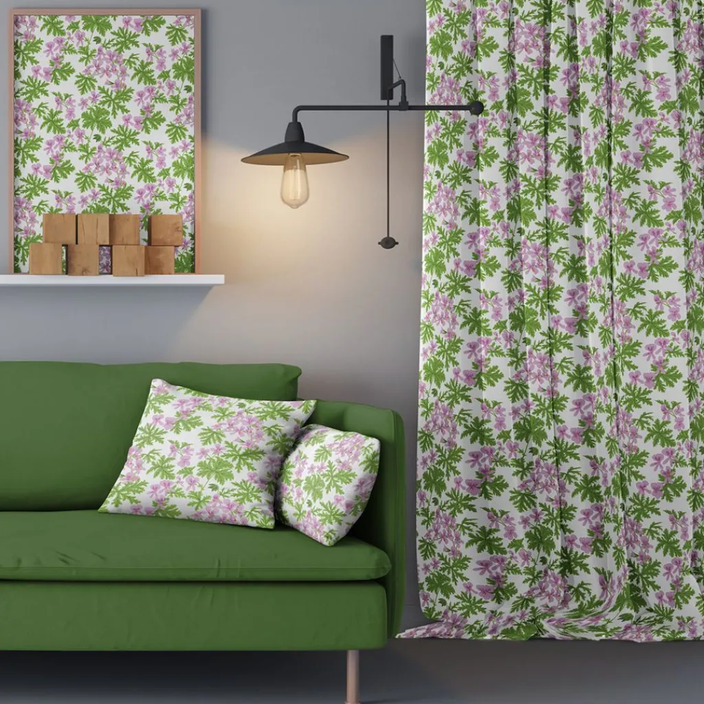 Gardiner Mönstrade<Arvidssons textil Westerlunds Blomma lila-grön gardiner
