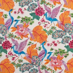 Gardintyger Mönstrade<Nordisk Textil Whispers tyg – Färgstarkt tyg med tranor & blommor