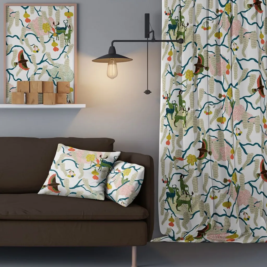 Gardintyger Mönstrade|Rea Gardintyger<Arvidssons textil Yggdrasil grön tyg